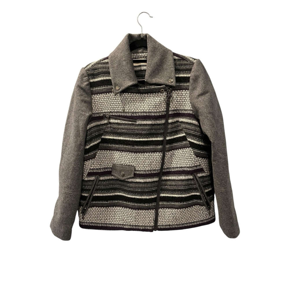 Anthropologie Eleven Paris Wool Tweed Woven Striped Jacket Size Large Women's